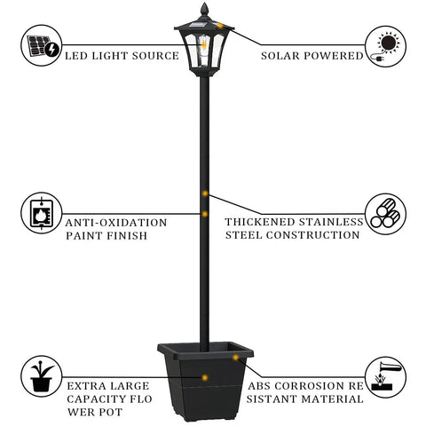 64 Inch Outdoor Solar Lamp Post With Planter 60 Lumen Waterproof Garden Path Driveway Light with labeled features