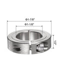 Split Clamp-On Shaft Collar With 1-1/8 Bore, 1-7/8 Outside Diameter, 1/2 Inch Thick, 304 Stainless Steel, shown with dimensions