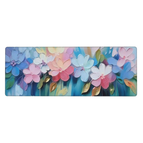 Large Extended Gaming Mouse Pad With Non Slip Rubber Base And Stitched Edges 31.5 X 11.8 Inch Desk Pad For Keyboard And Mouse Floral Oil Flower Pattern