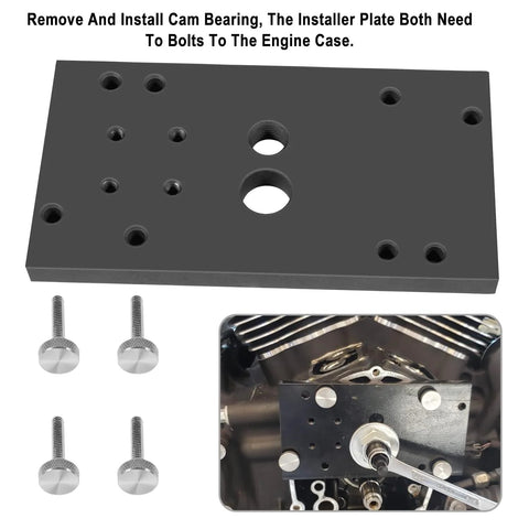 M8 cam inner camshaft bearing installer plate for Milwaukee-Eight engine with four screws, front view