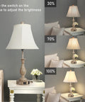 Cozy Farmhouse Table Lamp with Touch Control, 3-Way Dimmable Bedside Desk Lamp, Linen Shade, Built-In 2 USB Ports, Set Of 2
