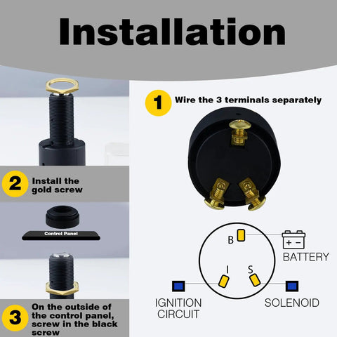 Installation guide for Marine Ignition Switch With 2 Keys 12V 10A 3 Position Waterproof Universal Keyed Switch.