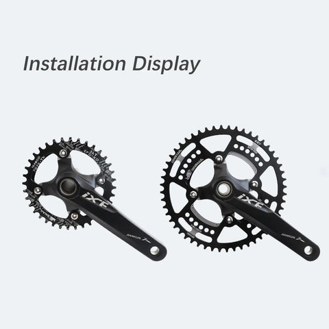 Installation display of 104 BCD Narrow Wide Round MTB Chainring compatible with Shimano cranksets