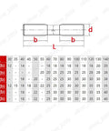 Titanium GR2 double-end stud rods, clamping type, M4–M20; 20 pcs