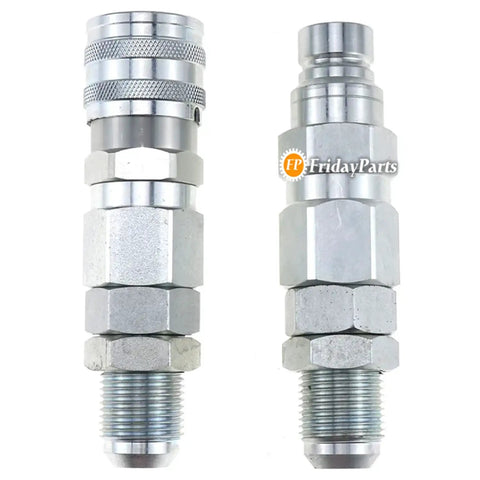 JIC Flat Face Hydraulic Quick Connect Coupler Set For Bobcat Skid Steer Loaders 7753 773 863 873 963 Includes One Female And One Male Flat Face Coupler With PVC Protective Covers One Half Inch Body