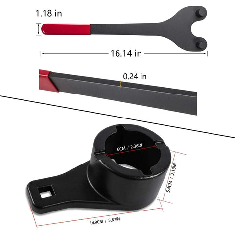 Cam Pulley Holder And Crankshaft Damper Locking Tool For Lexus And Toyota Engines, dimensions shown, steel construction