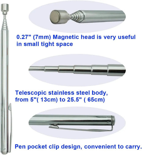 Flexible And Telescoping Magnetic Pickup Tool Set For Hard To Reach Items 28 Inch Extendable Magnet Grabber With 50g And 1.5Lb Strength Perfect For Keys Bolts Nuts Screws Nails And Small Metal Parts In Tight Spots
