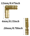 Close-up view of Hidden Brass Barrel Hinge Set 24 Pack 4x20mm Mini Concealed Hinges with dimensions for Jewelry Boxes, Music Boxes, Cabinets.