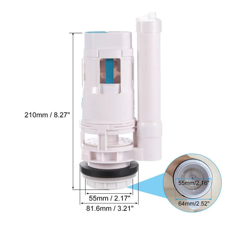 Premium Dual Flush Valve With Split Push Button For Toilet Bottom Fill Valve Water Saving Replacement Parts 2 Inch White Slick Finish No Sweat Setup Straight Up Top Shelf Plumbing Gear