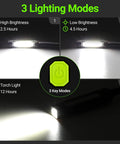 LED Work Light With Magnetic Base And Flexible Gooseneck 360 Degree Rotary Head Rechargeable showing 3 lighting modes