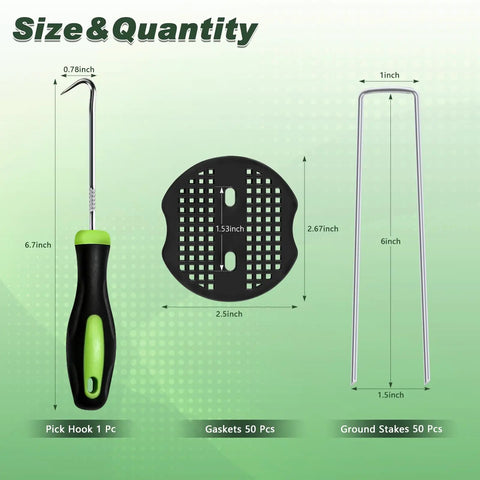 Heavy Duty 6 Inch Galvanized Landscape Staples 50 Pack, 11 Gauge Anti Rust Garden Stakes For Weed Barrier Fabric, Turf And Sod, U Shaped Yard Pins, Includes Gaskets And Pick Hook Support