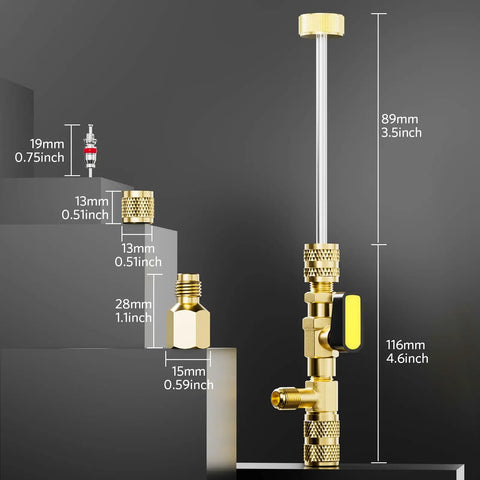 Valve Core Remover And Installer Tool Pro Grade With Dual Size SAE One Quarter Inch And Five Sixteenths Inch Port Brass Adapter