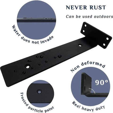 Legit Heavy Duty Floating Shelf Brackets 10 Pack Thick Invisible L Bracket showing water resistance features and 90-degree angle.