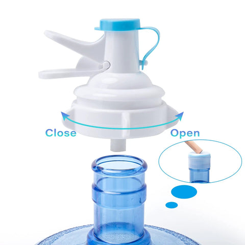 Two Pack Water Dispenser Valve For Five Gallon Jugs, Food Grade PP, Reusable And Built To Last For Office Home Camping Events, Fits Most Dispensers, Easy Install, Leak Free And Mess Free. White and blue 55mm crown-top water dispenser valve with open-close guide
