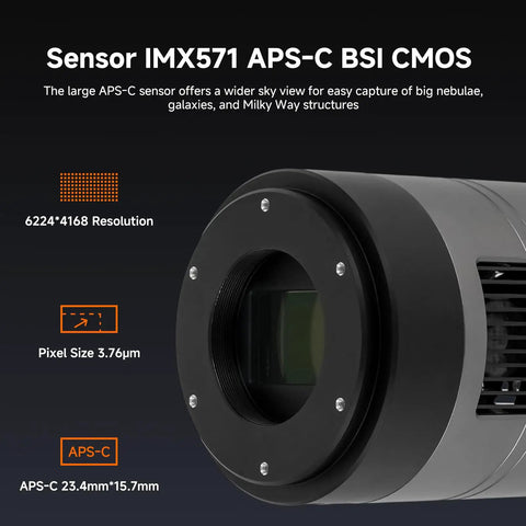 All-In-One Deep Sky Astrophotography Gear With IMX571 APS-C Cooled Camera sensor details with resolution and pixel size