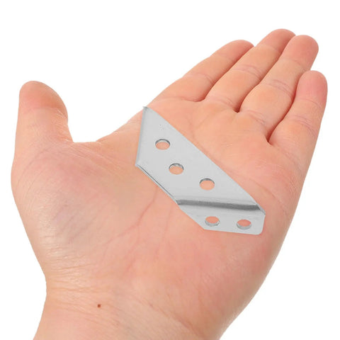4 Pack Stainless Steel Angle Brackets Thickened Design Heavy Duty Triangle Corner Supports With Screws For Shelves And Cabinets held in hand