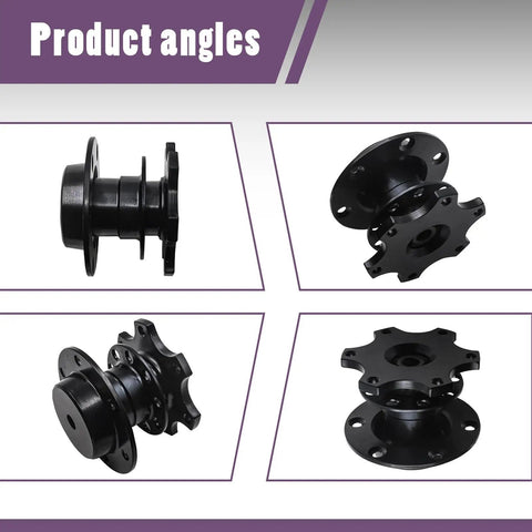 Pro Built 6 Hole Quick Release Steering Wheel Hub Adapter With Snap Off Boss Plate And Anti Theft Heightening Plate For Track Rides And Custom Street Mods In Satin Black - Various angles