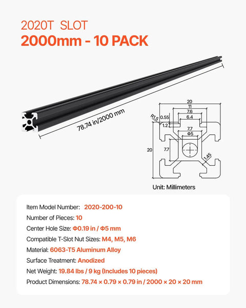 Dope 2020 Aluminum Extrusion Rail Set 10 Pieces Of 78.7 Inch T Slot Profiles European Standard Anodized Linear Rail