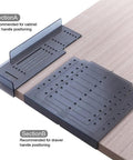 Silver Cabinet Handle Template Tool For Quick Marking And Drilling Of Cabinet Knobs And Pulls on a wooden surface