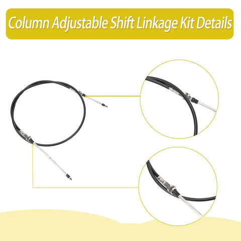 Adjustable Shifter Linkage Kit For GM Transmissions Bolts To Aftermarket Steering Columns With Slick Six Foot Stainless Cable and Tough Aluminum Mount components and details.