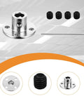 Four 6mm rigid flange shaft couplers with set screws and L-shaped wrench, chrome metal finish (front view)