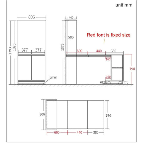 Diagram of Hidden Desktop Folding Connector Set for Space Saving Drop Down Tables Desks and Bar Cabinets, measurements in mm
