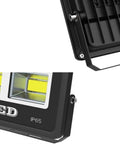 Close-up of a 400W LED Floodlight showing IP65 rating and heat-resistant aluminum body.