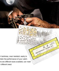 Watch Repair Tool Kit With Crown Tool Set, Stem Extender And Crown Replacement Parts in use and storage box close-up.