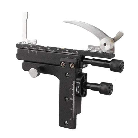 Moveable Microscope Stage With Attachable Caliper Vernier And XY Precision Scale Pro Grade Mechanical Stage For Biological Specimens Easy Install Durable Metal And Plastic Construction, black metal and plastic with adjustment knobs