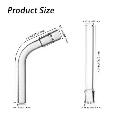 4 Pack Borosilicate Glass Tube Stem Set For Drying And Lab Experiments 110mm, showing straight and curved glass dimensions.