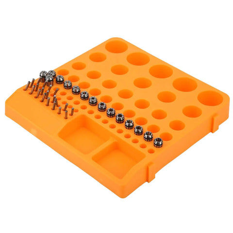 FTVOGUE ER11 Collet Chuck And Pointed Knife Set For CNC Milling displayed on orange holder, featuring various sizes for precise metal cutting.