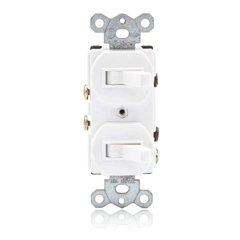 Dual Control AC Toggle Duplex Combination Light Switches 15 Amp White 2 Pack for kitchen dining room and bathroom lighting