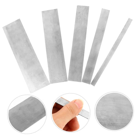 Five piece manganese steel woodworking scraper kit showcasing curved blades for furniture scraping and cabinet polishing.