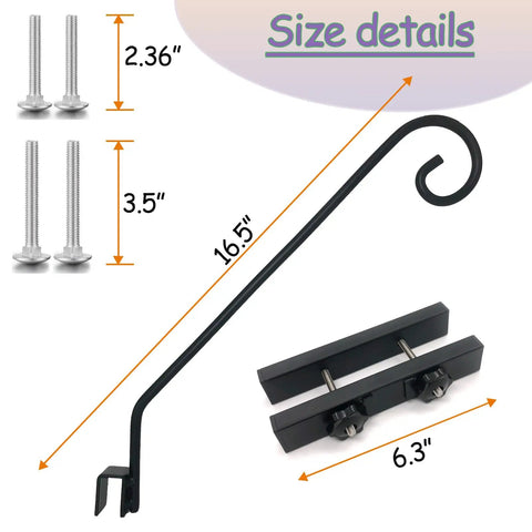 Solid As A Rock Heavy Duty Deck Hooks For Hanging Flower Baskets Bird Feeders And String Lights Zero Hassle Setup Fits Like A Glove on rails, 16.5 inches long.