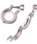 Front view of 2-pack stainless steel 2-inch tri-clamp with silicone gaskets and wing-nut clamps