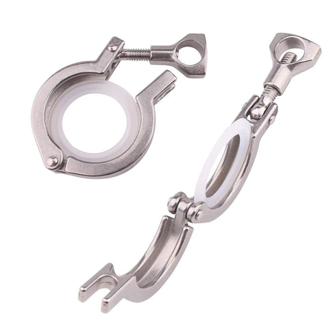 Front view of 2-pack stainless steel 2-inch tri-clamp with silicone gaskets and wing-nut clamps