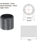 Four Pack Flanged Sleeve Bearings 12Mm X 14Mm X 10Mm Pom Oilless Bushings displayed showing dimensions and black finish.