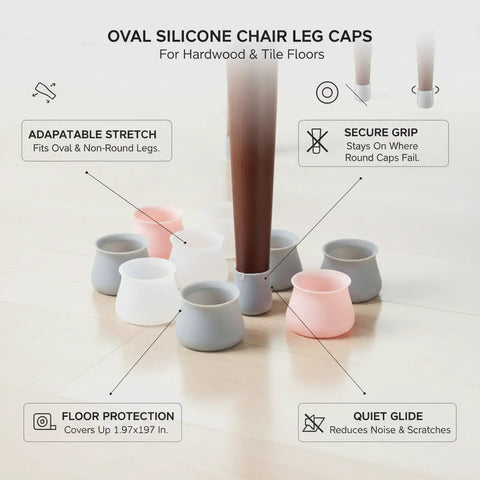 Oval Silicone Chair Leg Caps For Non Round Legs Furniture Floor Protectors on hardwood showing adaptability and secure fit