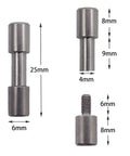 12 Sets Stainless Steel And Brass Bracket Bolt Fasteners Tactical Lock Rivets For Knife DIY Handle Assembly EDC Knife Screws, showing dimensions of 25mm length, 6mm head diameter, 4mm shaft.