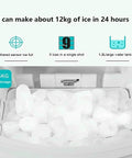 Snap This Ultra Fast Countertop Ice Maker Onto Any Shelf And Pull Out Chilled Bullet Cubes In Minutes showing ice storage and tank details.