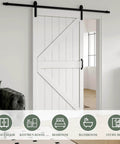 Sliding Barn Door Kit With Pre Drilled Holes And No Fuss Easy Assembly 42 By 84 Inch White MDF Slab Installed in Room