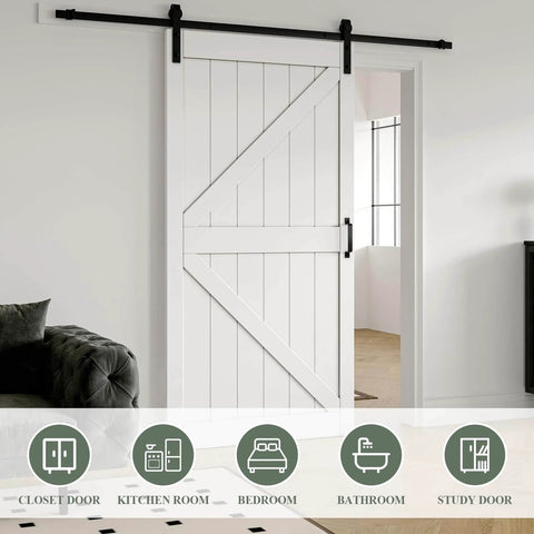 Sliding Barn Door Kit With Pre Drilled Holes And No Fuss Easy Assembly 42 By 84 Inch White MDF Slab Installed in Room