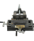 Heavy Duty 5 Inch Cross Slide Drill Press Vise For Woodworking Rock Solid Cast Iron Milling Fixture, showing adjustable crank mechanism.