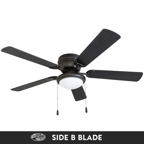 Hugger 52-Inch Matte Black Ceiling Fan With Bowl Light Kit Low Ceiling Friendly Dimmable Frosted Light 5-Blade Matte Black Finish
