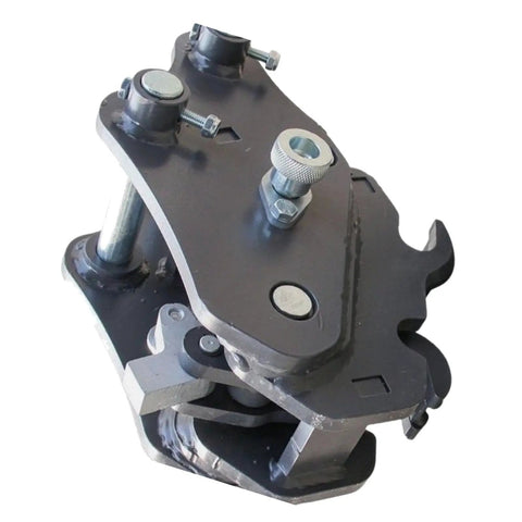 Mechanical Quick Hitch System for Mini Excavator 0.5 to 3 Ton. Black metal coupling for easy attachment swap.