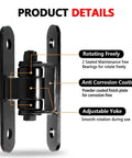 2 Pack Beefy Heavy Duty Outdoor Gate Hinges With Sealed Bearings Bolt On Design For Large Heavy Driveway Gates Adjustable Yoke Pivot For A Perfect Fit Supports Up To 1100 Lbs Type C, black steel hinge close-up