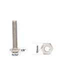 Side view of 110 Piece 10 32 Pan Phillips Screws Hex Nuts Flat Washers Assortment Kit In 304 Stainless Steel shown with dimensions.