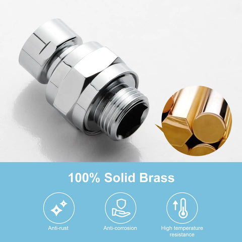 All Metal Shower Head Swivel Ball Adapter With Adjustable Arm Extension Connector, Universal Showering Component In Chrome, Solid Brass Build, Super Easy Install, 40 Degree Angle Range For A More Powerful, Customizable Shower. 100% solid brass