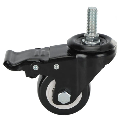 Built Tough 25 Inch Swivel Caster Wheel With Snappy Lock Brake And Twin Bearings For Heavy Duty Cart Furniture Trolley Low Noise Poly Roller M12 Mount side view of black swivel caster with brake