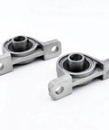 Two Pack Zinc Alloy Pillow Block Bearings Fits Shafts Eight To Twenty Mm Featuring Self Aligning Inner Design For Smooth Rotation Across Machines While Helping Pros Build Reliable Systems Without Breaking A Sweat For Long Heavy Grinds.